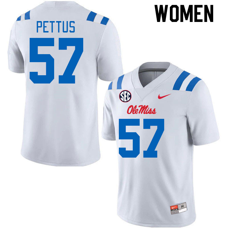 Women #57 Micah Pettus Ole Miss Rebels 2024 New Uniforms College Football Jerseys Stitched-White